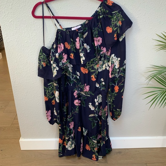 Parker “Clarisse” Floral 100% Silk Mini Dress with One Shoulder Size Small - Picture 4 of 7
